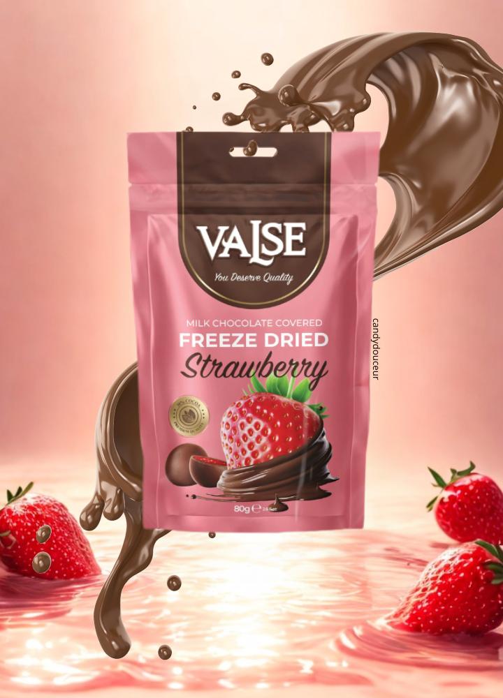 Fraises Lyophilisées enrobées de Chocolat au Lait