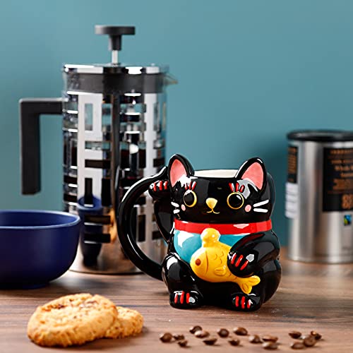 Mug en forme de chat noir Maneki Neko Chat Porte-Bonheur Puckator