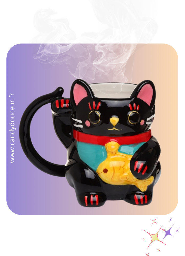 Mug en forme de chat noir Maneki Neko Chat Porte-Bonheur Puckator