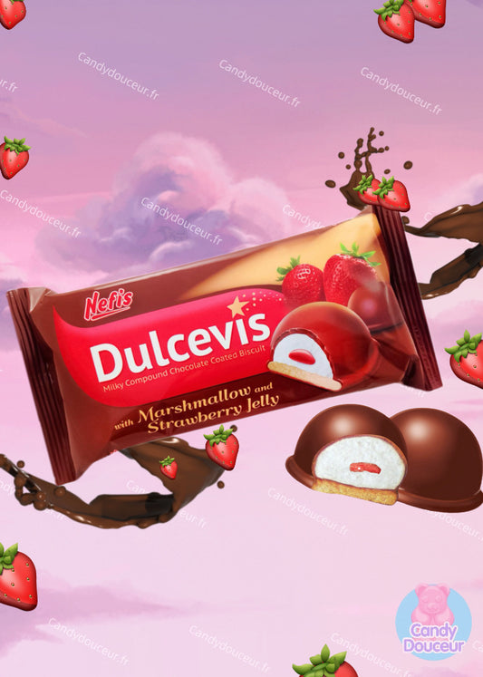 Dulcevis Marshmallow chocolat fourré fraise (un paquet)