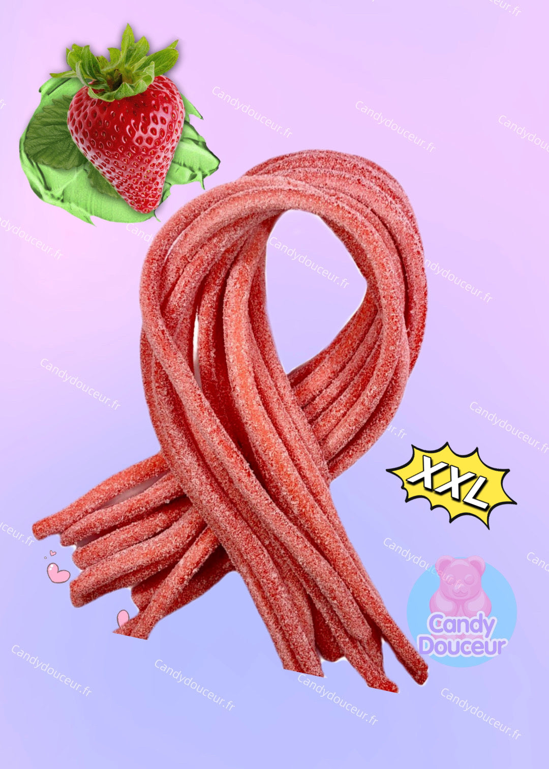 Câbles 70cm fourré Fraise acide (Lot de 3)