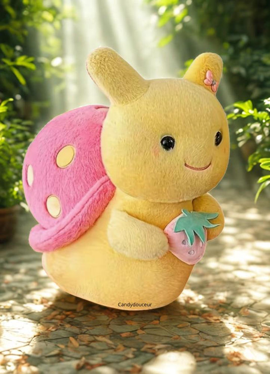 🍓🐌 Peluche Escargot Jaune & Coquille Rose 20cm